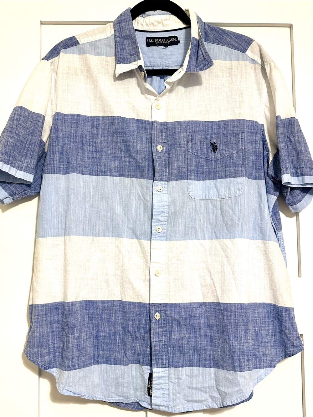 U.S. Polo Assn. Men’s Blue & White Heathered Madras Pattern Button-Down Shirt